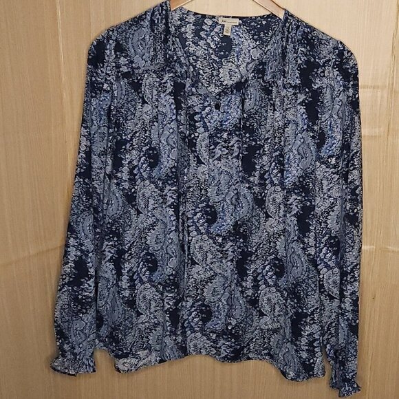 Joie Light And Dark Blue Watercolor Silky Blouse Large - Picture 1 of 8